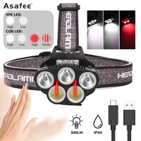 asafee super bright led headlamp xpecob type c usb rechargeable built in battery ipx4 waterproof camping hunting head lamp