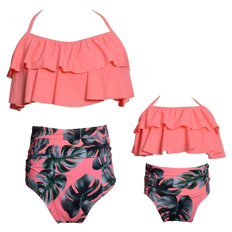 

2020 Swimwear Parent and Child Swimsuit Printed High-waisted Bikini Flounced Mother & Daughter Swimwear
