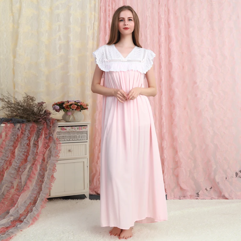 

Pink Nightgown Woman Sleeveless Nightdress Long Sleepwear Summer Dress