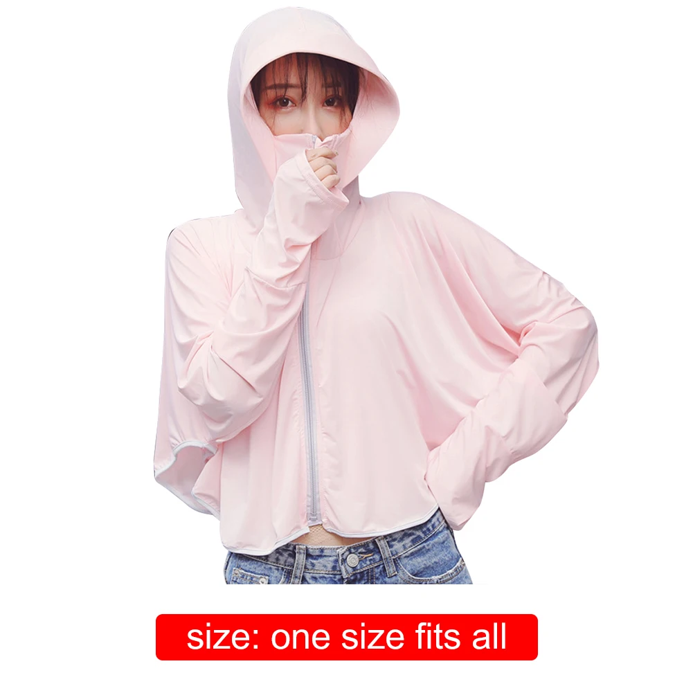 

Sunscreen clothing women's new summer outdoor riding driving zipper hooded shawl beach breathable ice silk sunscreen clothing