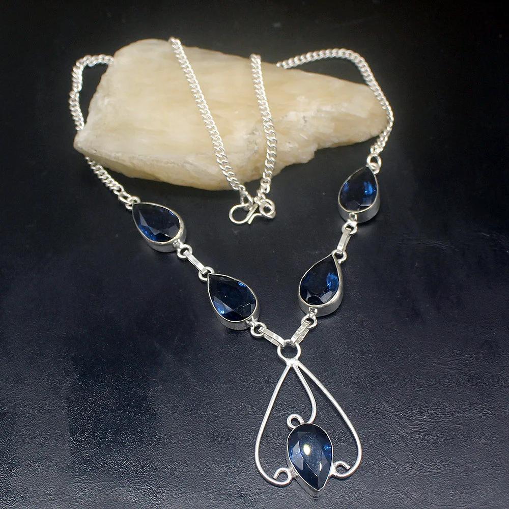 Gemstonefactory Jewelry Big Promotion Unique 925 Silver Amazing New Arrival Blue Topaz Women Chain Necklace 46cm 202101514