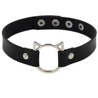 buckle belt gothic charm metal necklace stud collar woman man gothic punk pu leather hollow animal cat choker necklace jewelry