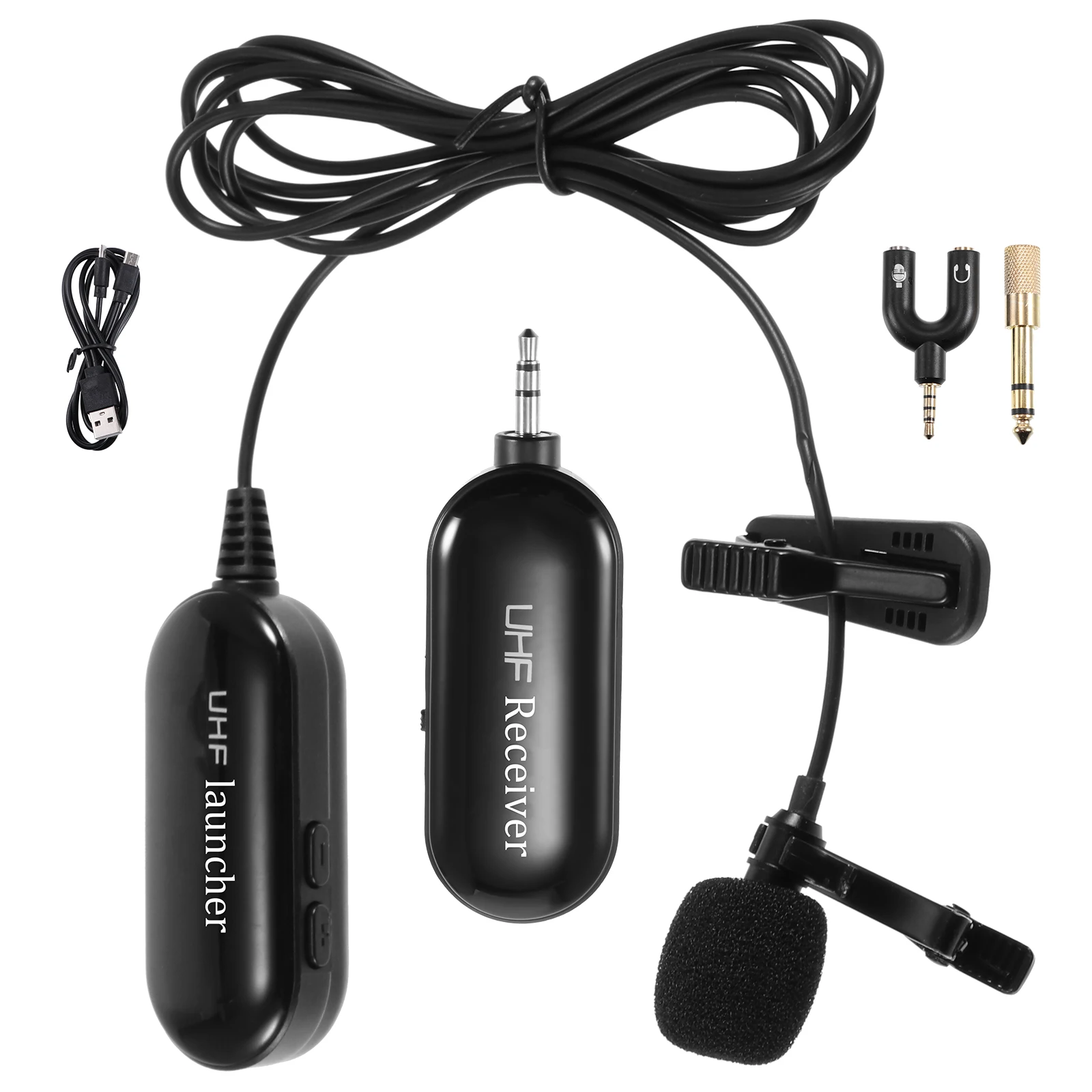 

Lavalier Microphone UHF Wireless Lavalier Lapel Mic Transmitter & Receiver Rechargeable for Computer Speaker Phone DSLR Camera