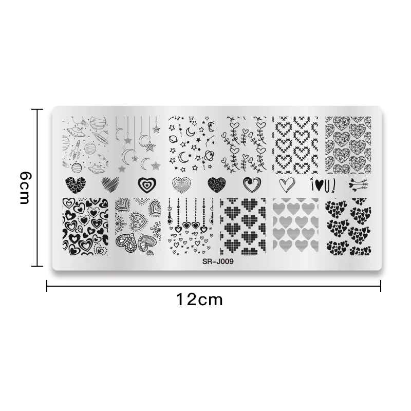 

T-TIAO CLUB Nail Stamping Plates Valentine's Day Heart Design Rectangle Nail Stamp Template Stencil Nail Tool For Stamping