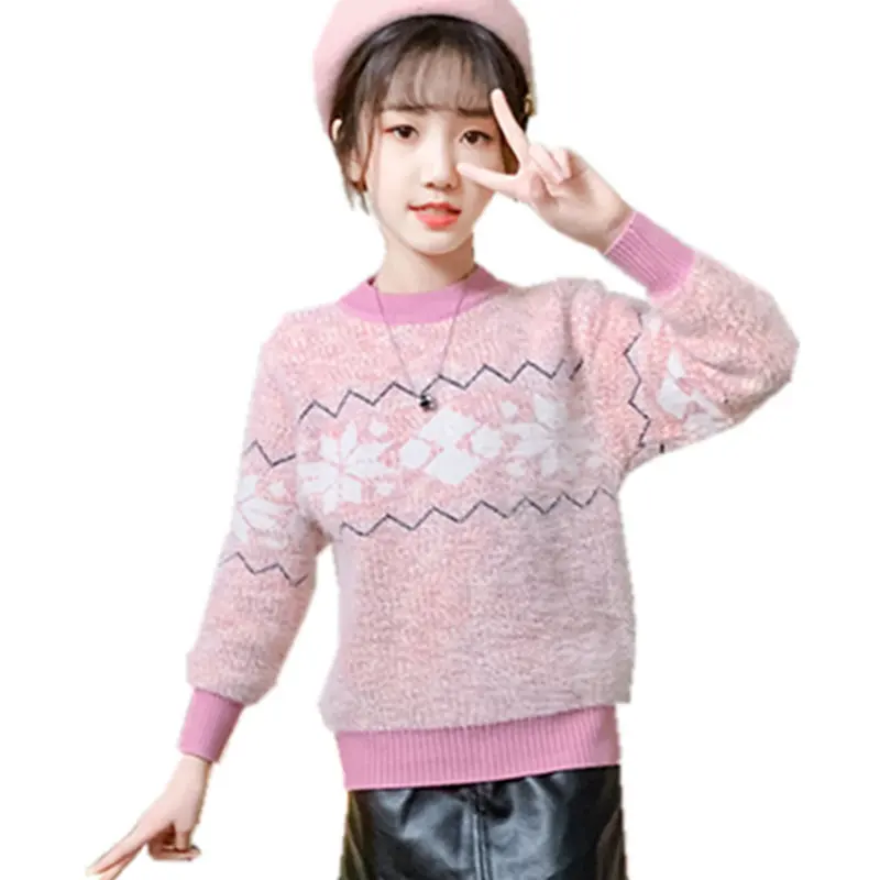 Свитер для девочек вязаный свитер с геометрическим принтом детский норка