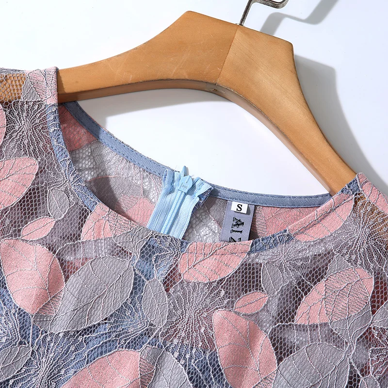 Женское кружевное платье с цветочной вышивкой и листьями женское повседневное