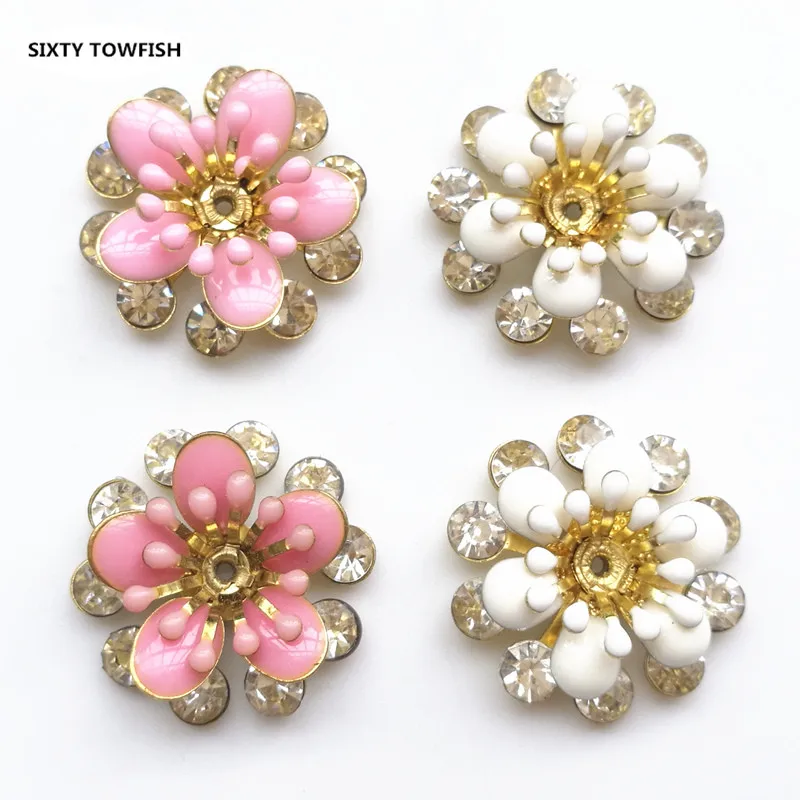 10 шт./лот 20 мм новая белая/Розовая медная филигранная брошь с кристаллами ломтики