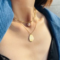 simple hip hop cool double layer female pearl necklaces korean style clavicle chain fashion jewelry women necklace