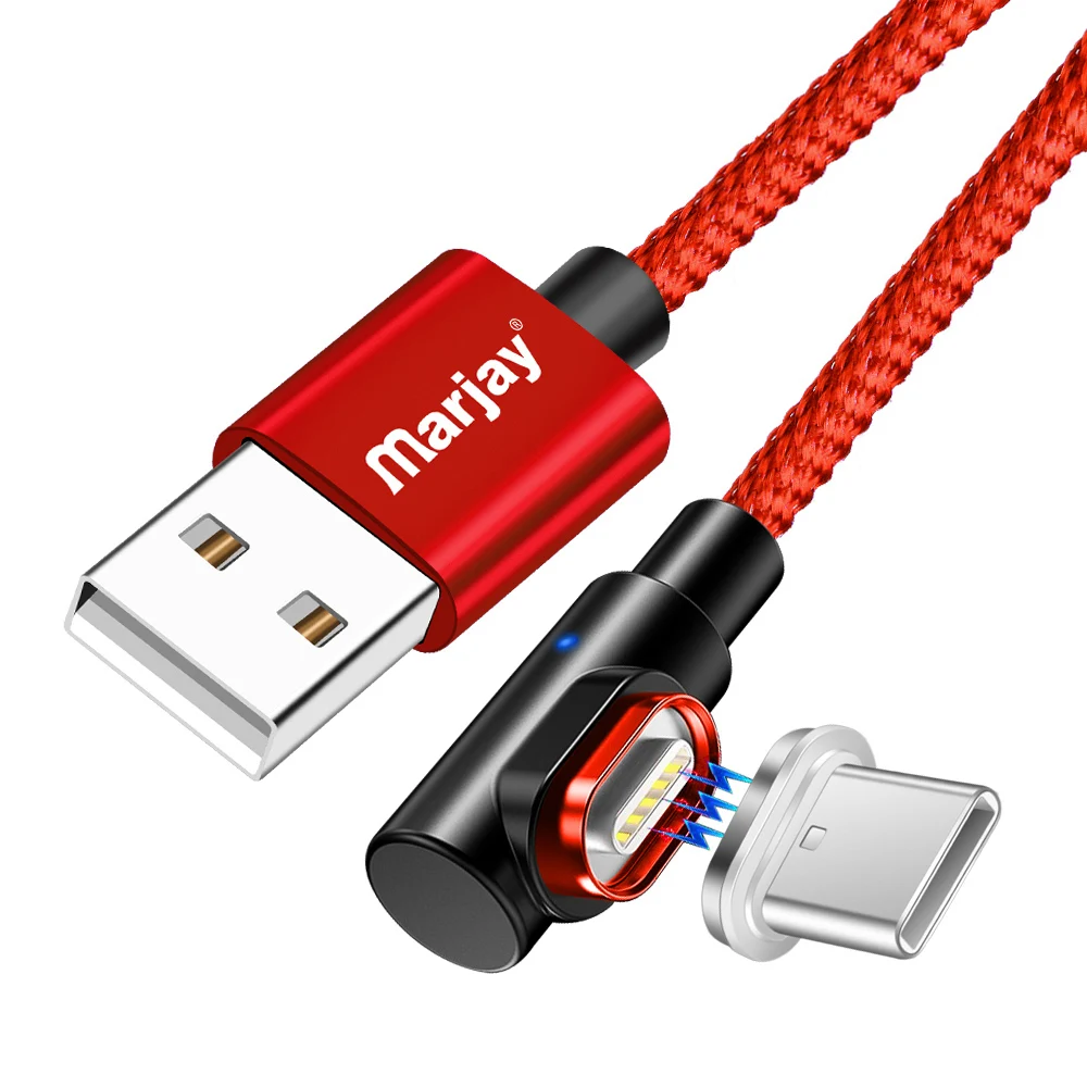 Магнитный кабель Marjay, 90 градусов, Тип C, Micro USB C, быстрая зарядка, Microusb type-C, магнитное зарядное устройство, usb c, зарядный Шнур для iphone 7, 6
