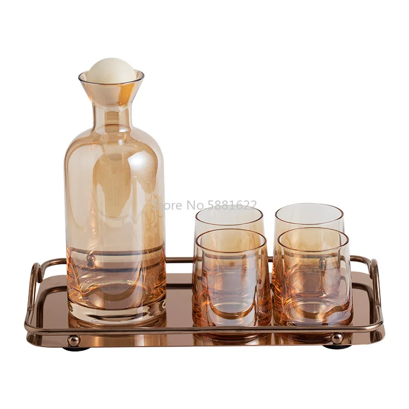 

1Bottle 4Mugs 1 Tray Drinking Cup Set Nordic Heat-Resistant Glass Cups Grey Color Glass Water Cup Set Can on Fire