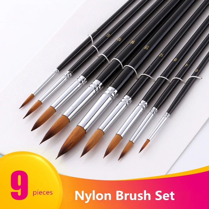 9 шт./компл. нейлоновая кисть для масляной краски круглая