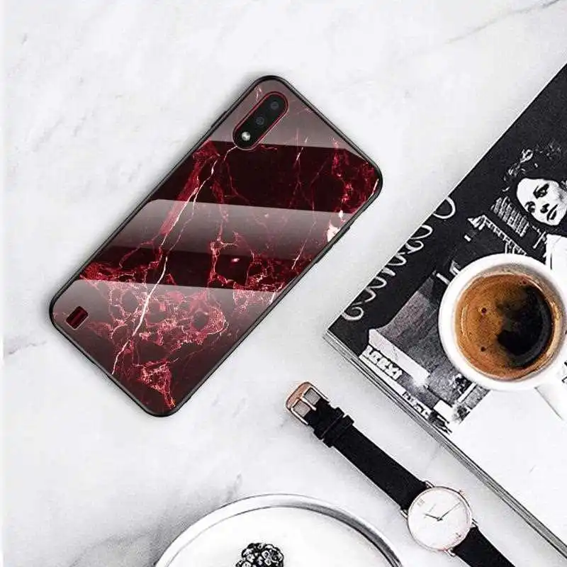 

KatyChoi Marble Pattern Glass Case For Samsung Galaxy A01 A41 A21 A91 A81 A71 A51 5G A70e A20e A10e Phone Case Cover