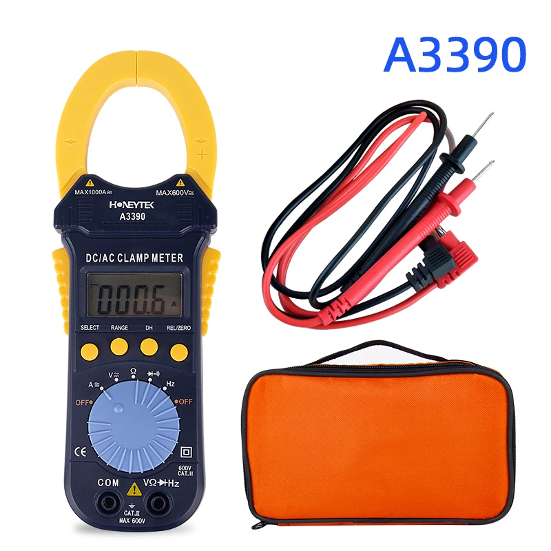 HONEYTEK A3390 цифровой клещи мультиметр мини Ампер DC/AC клещи вольтметр 600 в Автоматический диапазон измерения тока зажим - Цвет: A3390