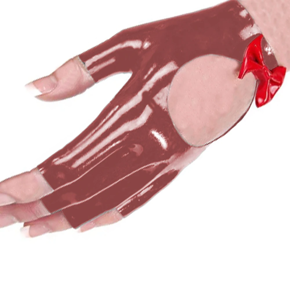 Готическое Фетиш клуб перчатки женские митенки украшенная бантом для резиновые