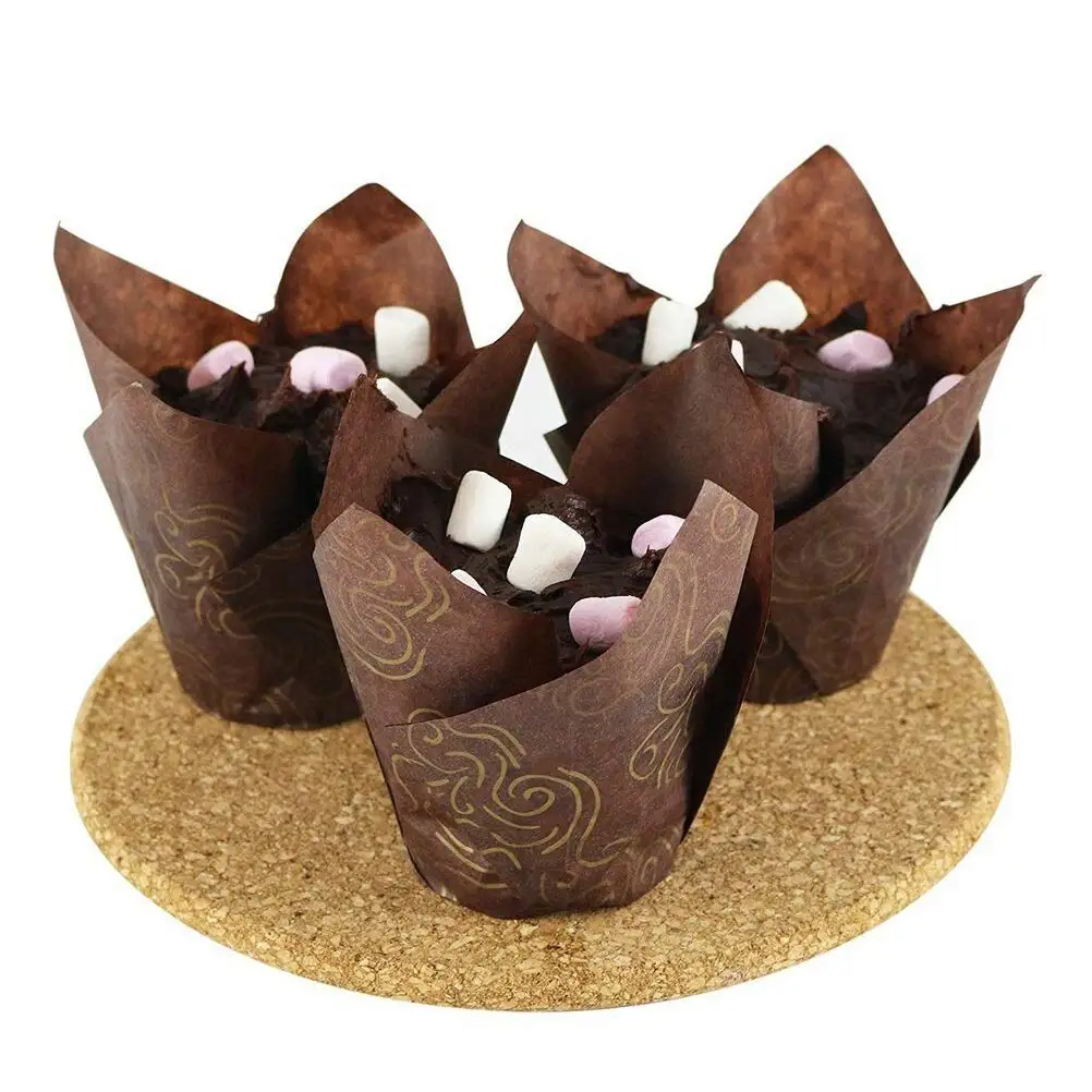 50 Pieces Tulip Cupcake Liner Baking Cups Paper Cupcake Muffin Wrappers Baking Cups Golden Printed for Weddings Birthday Party