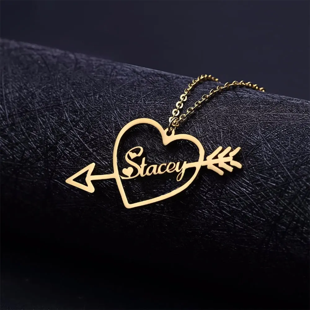 Customized Personalized Name with Love Arrow Pendant Necklace for Girlfriend Gifts for Heart Necklaces Stainless Steel Nameplate