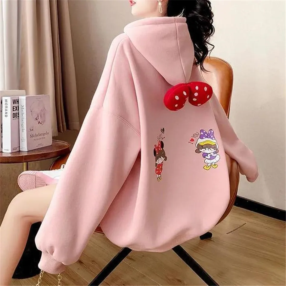 

Hoodies Women Thicken Winter Long Sleeve Loose Hoodies Lazy Hoodie Pullover Hoodie Mid-Length Fleece Warm Jacket TT1209