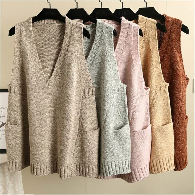 Женский трикотажный жилет Длинный свободный пуловер без рукавов с v образным