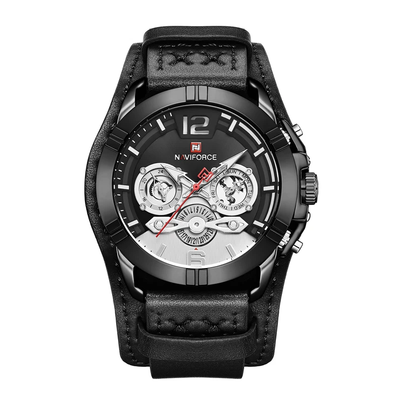 

Часы наручные мужские кварцевые с большим циферблатом, модные брендовые Роскошные водонепроницаемые спортивные с кожаным ремешком, с хрон...