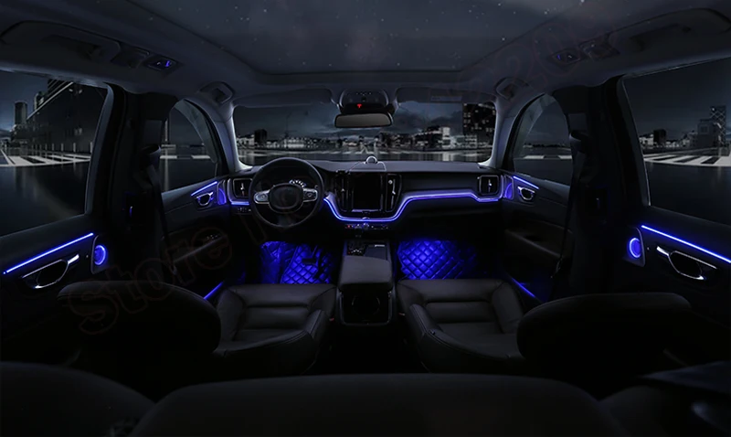 

64-Color Set Decorative Atmosphere Lamp illuminated Door Foot strip Button Control Neon Ambient Light For Volvo XC60 2016-2020