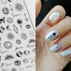 3D наклейки для ногтей, дизайн, солнце, звезда, луна, черные геометрические наклейки для ногтей, художественные украшения, бабочки, наклейки для ногтей, Стик T1053