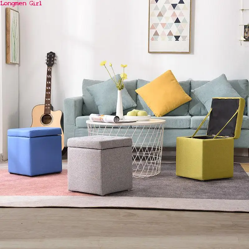 저렴한 접는 의자 다기능 스토리지 오토만 거실 가구 북유럽 스타일 야외 휴대용 접는 의자 Pu 가죽 의자