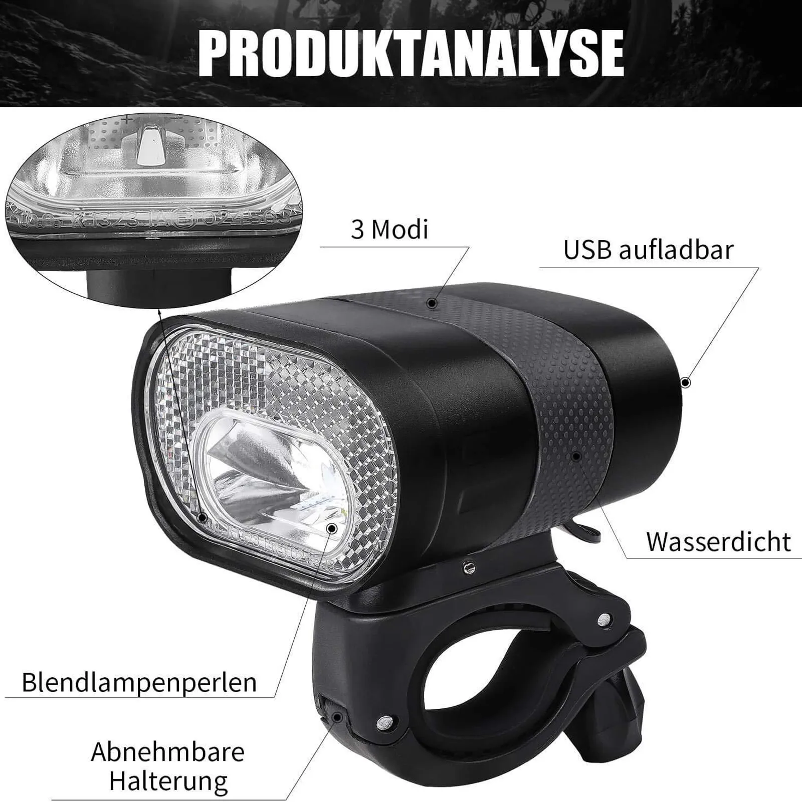 

Bicycle Light Front, USB Rechargeable/Waterproof,8.5 Hours of Light Duration Waterproof MTB Road Bike Front Flashlight#40