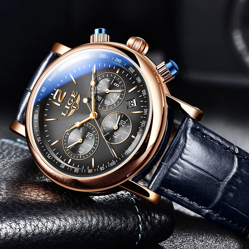 LIGE New Luxury Business Watches Quartz Men's Watches Leather Strap 30M Waterproof Fashion Men's Watch Clock Relogio Masculino