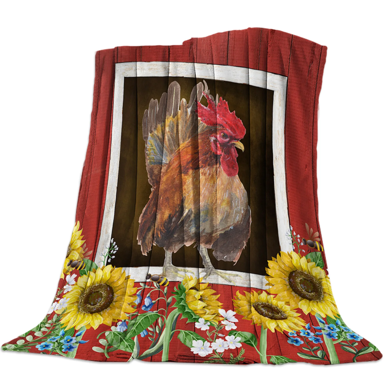 

Farm Barn Chicken And Sunflower Throw Blanket Portable Soft Blanket for Sofa Microfiber Flannel Blankets for Beds