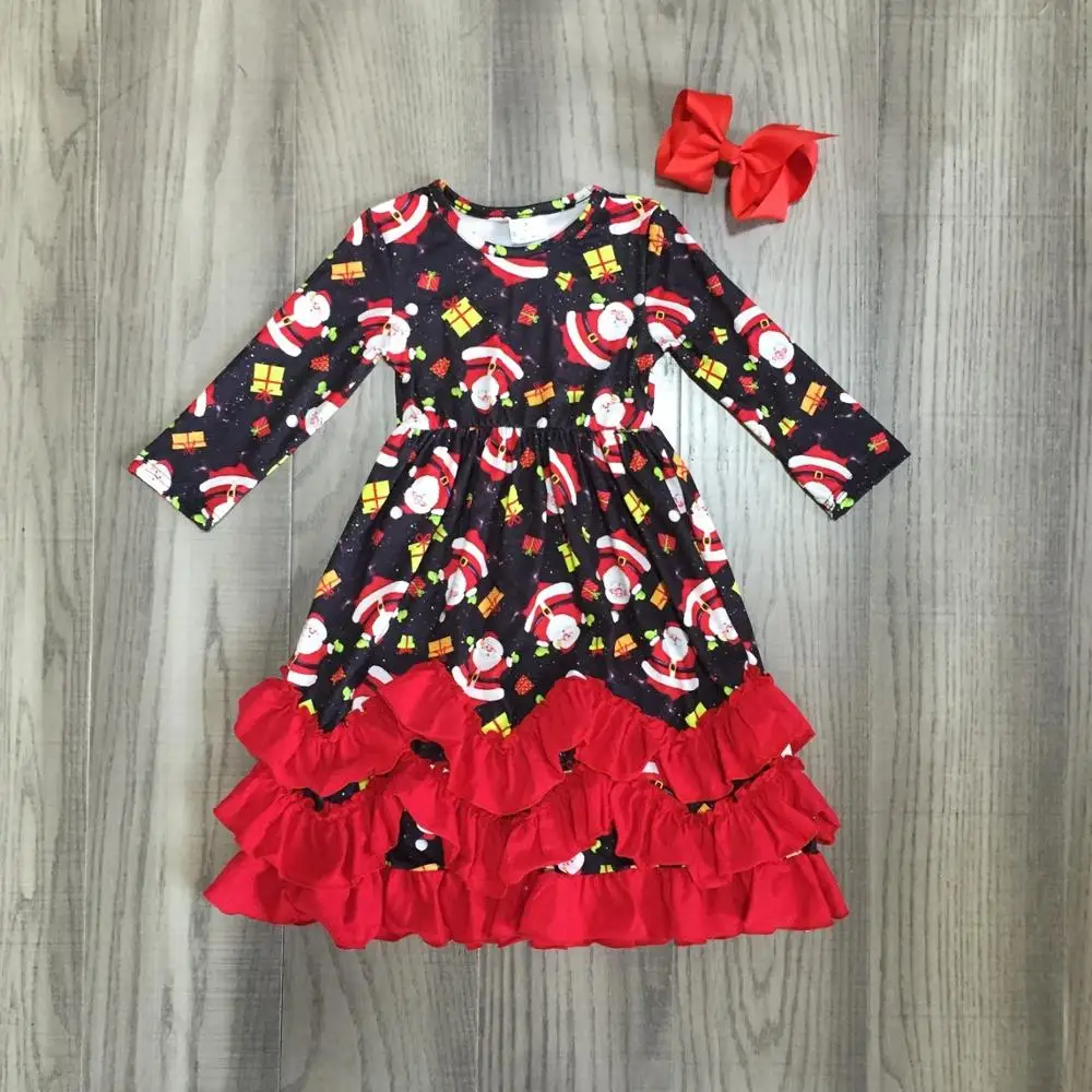 Рождественская Одежда для девочек с Санта Клаусом сезон осень зима детская