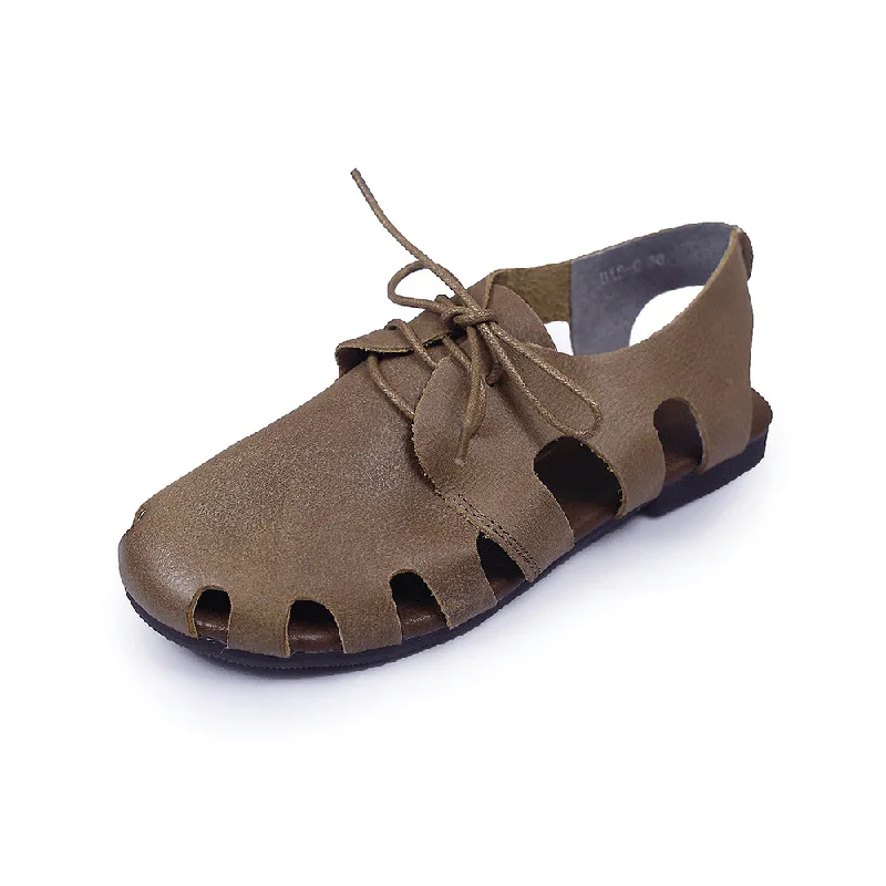

Johnature Genuine Leather Retro Summer Sandals Women Shoes 2021 New Lace-Up Flat With Handmade Concise Fashion Ladies Sandals