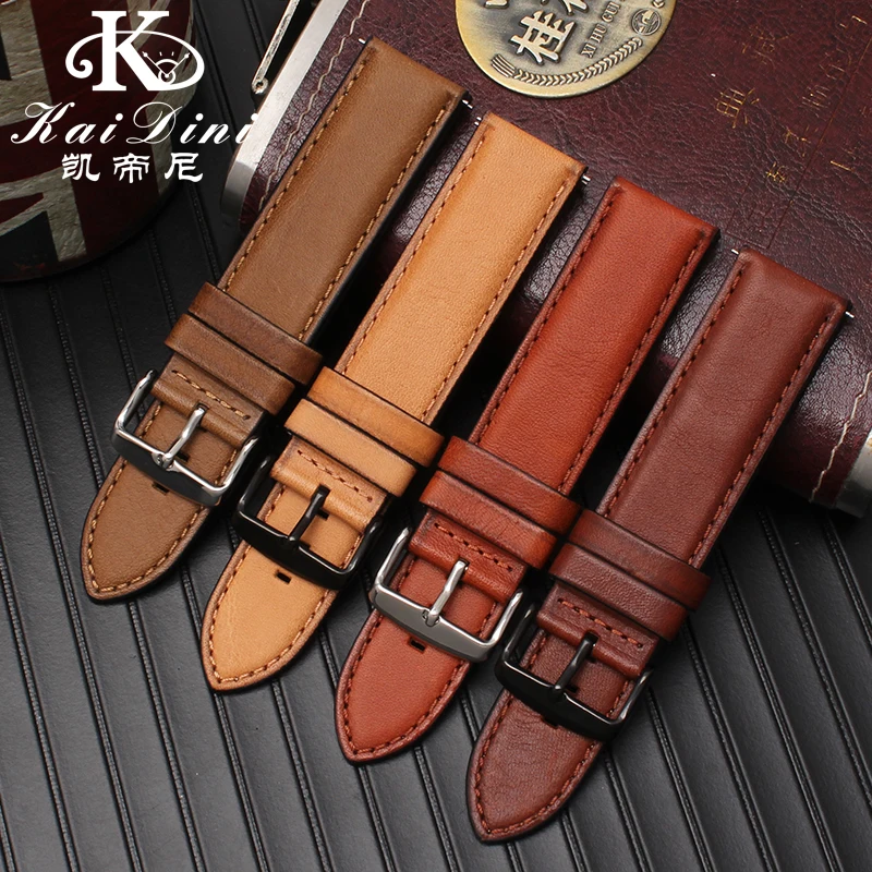 

BEAFIRY Oil Tanned Leather 22mm 20mm 18mm Watchband Quick Release Watchband Brown Compatible for F-ossil Man's woman's Strap