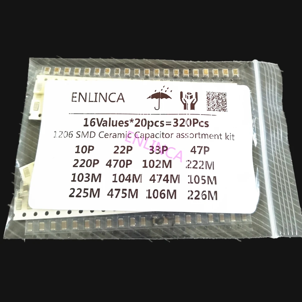 16ValuesX20pcs = 320Pcs 10PF 22UF электронный комплект конденсаторов 1206 0805 0603 SMD керамический