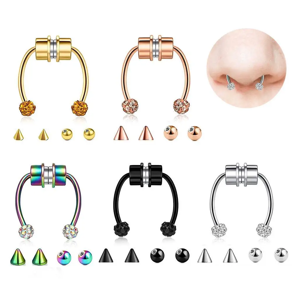 U-образное кольцо для носа с искусственным магнитом унисекс в форме подковы без