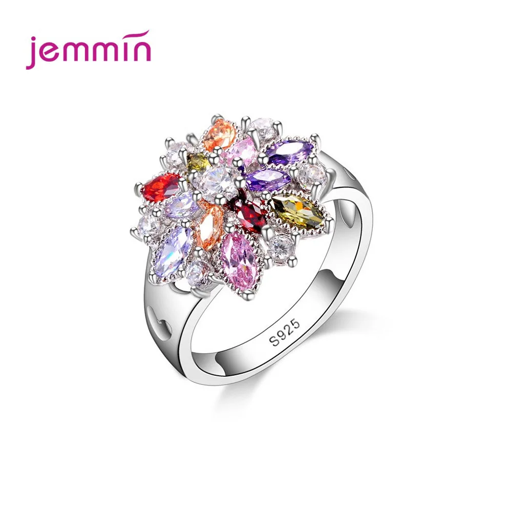 

Превосходное кольцо из серебра 925 пробы с разноцветными фианитами и кристаллами для женщин, обручальные кольца с полыми сердечками, ювелирные изделия в подарок
