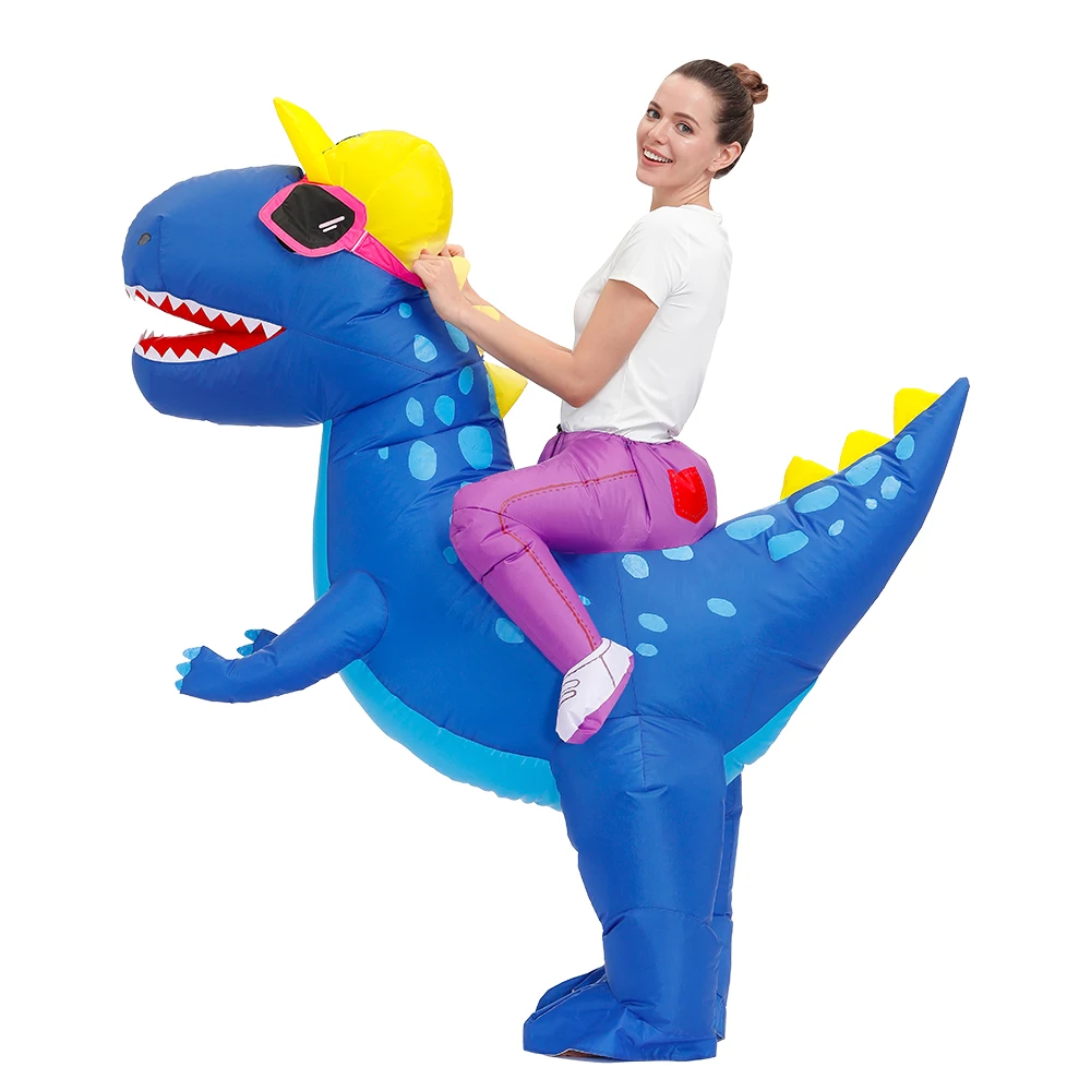 

Mascot Inflatable Dinosaur Costumes Blue Printed Halloween Cosplay Costume T-rex Fancy Party Disfraz for Adult