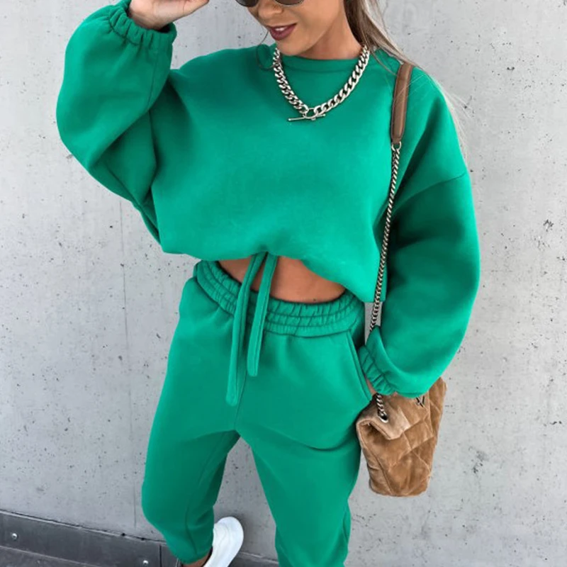 

Autumn Solid Fashion Two Piece Sett O-Neck Sweatshirt + High Waist Pants Women Suits Winter Casual Long Sleeve Outfits Tracksuit