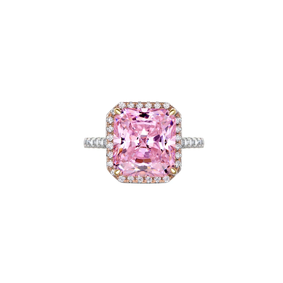

MrUnicorn S925 Silver sweet square pink crystal ring girlfriend birthday gift western style big drill gem finesilver ring female