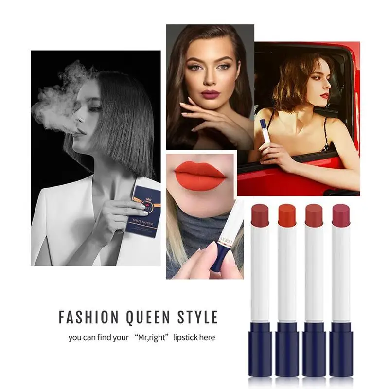 

4 Pcs/ Set Cigarette Shape Lipstick 4 Colors Velvet Matte Makeup Long-Lasting Lipgloss Waterproof Lip Stick Women Lips Gloss