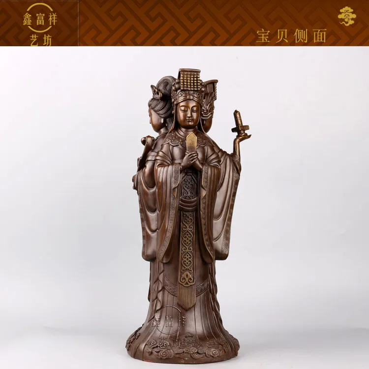 

44CM LARGE 2020 FAMILY HOME EFFICACIOUS PROTECTION BRASS -SEA GOD MAZU GUANYIN WANGMU 3 FACE BRONZE STATUE-BLESS SAFETY HEALTH