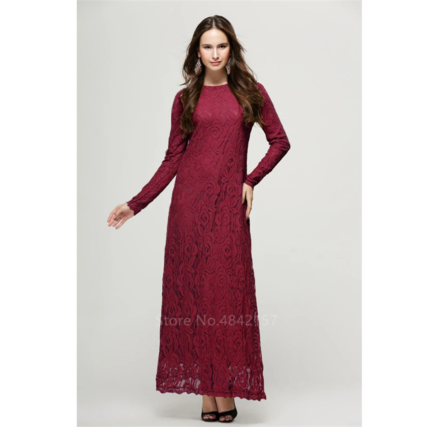 

Women Muslim Abaya Dress 11 Colors Long Sleeve Lace Elegant Islamic Clothing Kaftan Female Evening Party Robe Ramadan Festival