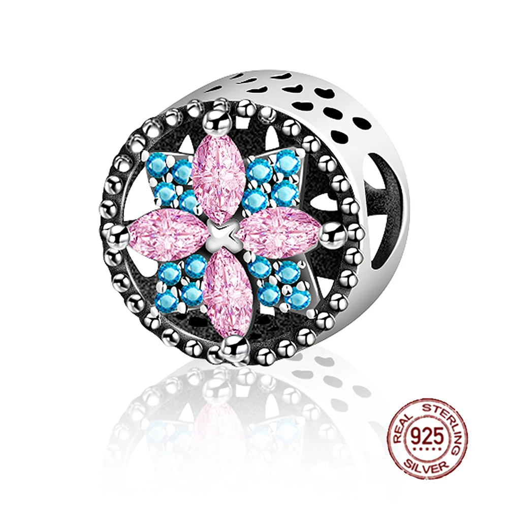 

NEW Original Design 100% 925 Sterling Silver Pink Lady Blue Crystal Pink Natural Gem Charm Bead Women Fashion 1581-1600