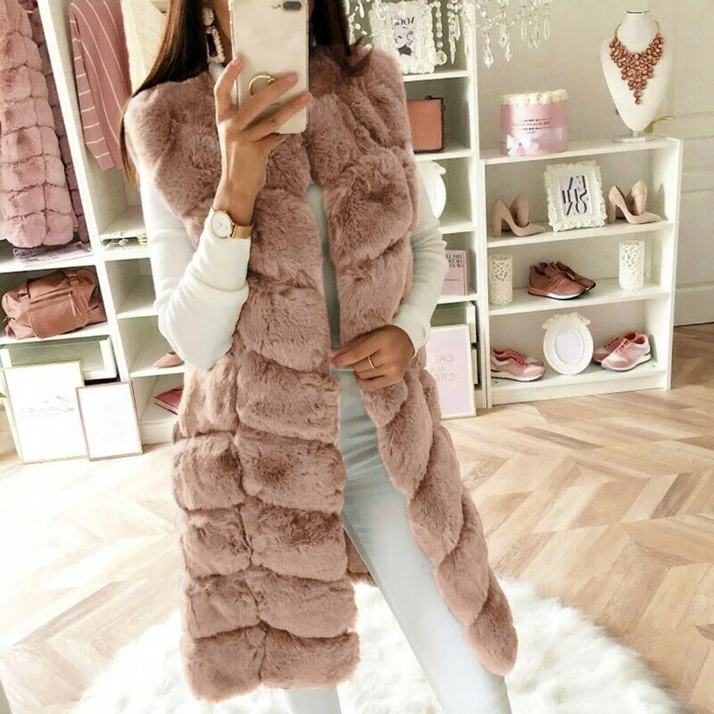 Khaki Womail пальто с искусственным мехом для девочек, повседневный жилет, пальто без рукавов, женский модный кардиган, однотонный, на пуговицах, без капюшона, верхняя одежда - Цвет: Khaki