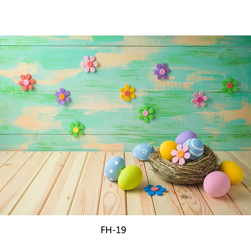 

SHENGONGBAO Spring Easter Photography Backdrop Rabbit Flowers Eggs Wood Board Photo Background Studio Props 2021318FH-01