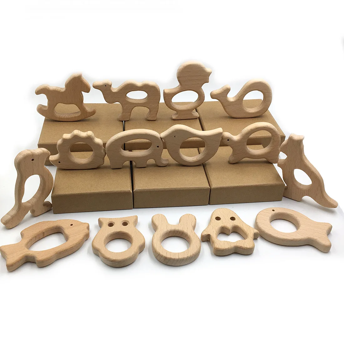 

DIY Baby Gym Toys Wood Necklace Pendant Food Grade Wooden Teether Toys Baby Bite Wooden Color Tooth Dental Care Toys