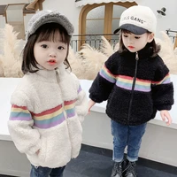 casual baby winter autumn warm rainbow fur girls costume long sleeve plus velvet cotton for boys kids clothes tops high quality