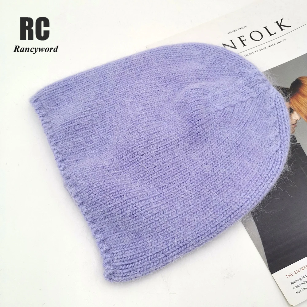 

Autumn Winter Rabbit Hair Winter Hat Warm Beanies Hats Casual Women Solid Adult Cashmere Knitted Beanie Hat with Bright Wire