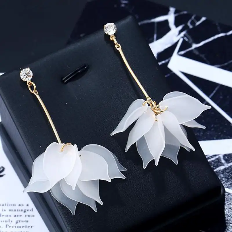 В Корейском стиле Феи белого цвета Серьги в виде лотоса розового голубого