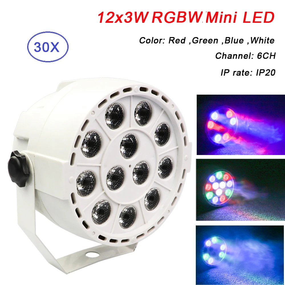 30 шт./лот миниатюрный светодиодный светильник Par 12x3 Вт RGBW плоский Can Sound Active Disco DJ DMX