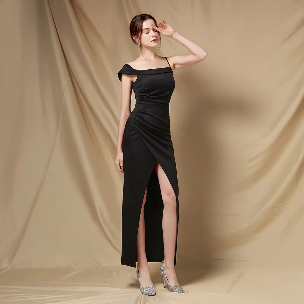 

2021 Summer Off The Shoulder High Slit Strap Quinceanera Dresses Slim Sleeveless Fashion Prom Robe Long Style Evenng Party Gowns